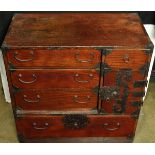 Small Japanese red lacquered tansu chest