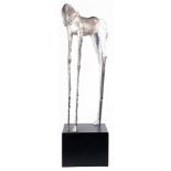 A Brutalist silvered metal horse sculpture