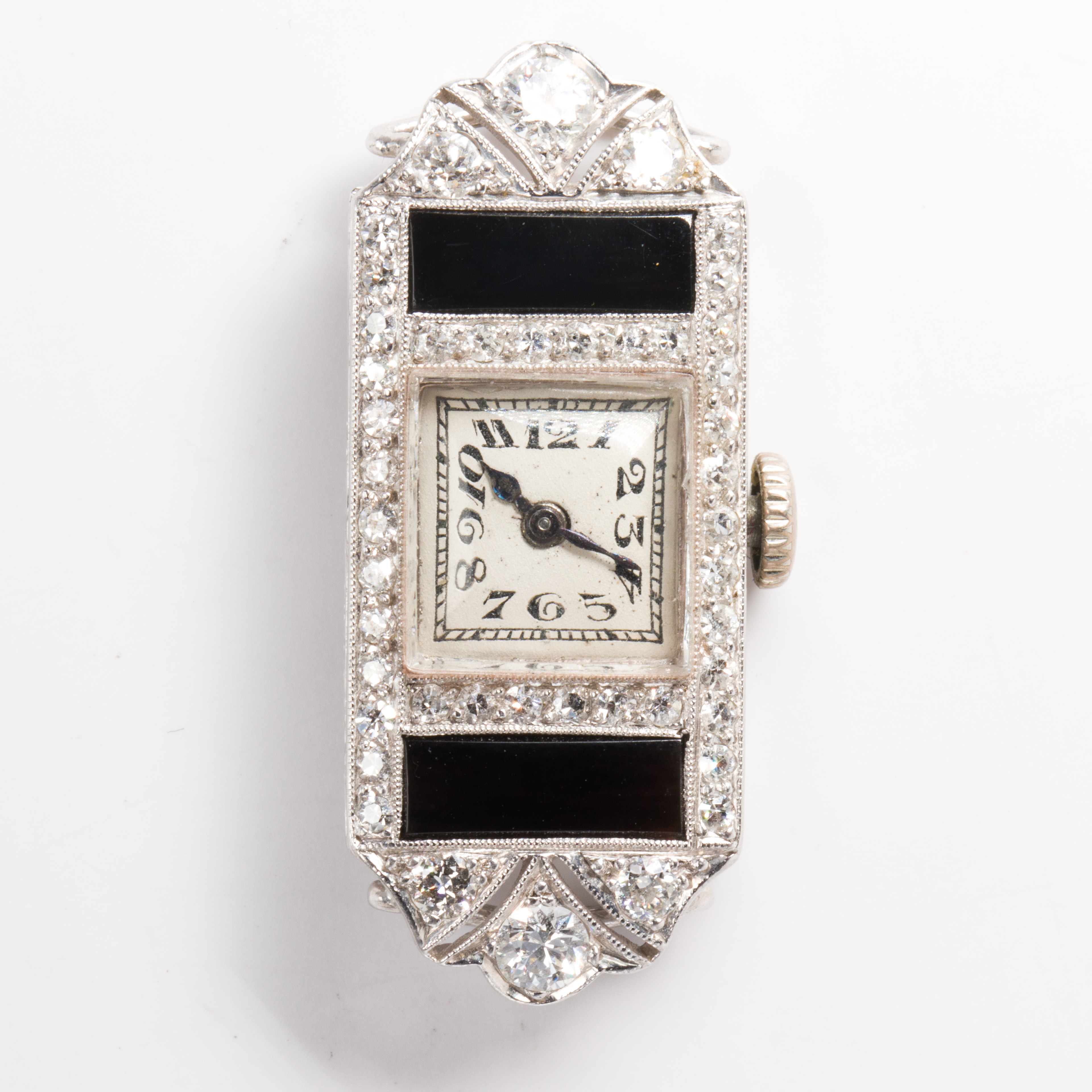 An Art Deco diamond, enamel and platinum watch