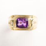 An amethyst, diamond and eighteen karat gold ring