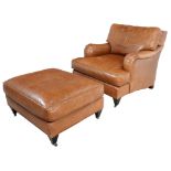 A Coach brown leather armchair and ottoman