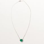 An emerald, diamond and eighteen karat white gold pendant necklace