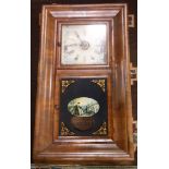 A Waterbury shelf clock with eglomise panel