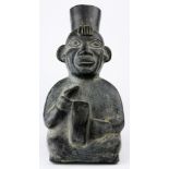 A Pre-Columbian style black clay figural vessel