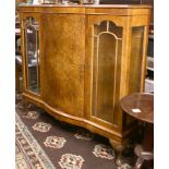 Art Deco burl walnut china cabinet with twin glazed doors