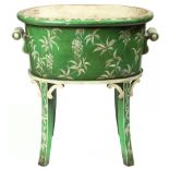 A chinoiserie tole decorated jardiniere on stand