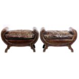 A pair of Savanarola style leather benches