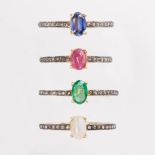 A group of gemstone and diamond stacking rings