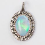 A jelly opal, diamond and sterling silver pendant
