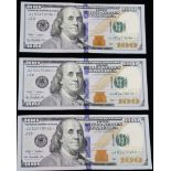 (lot of 3) $100 Federal Reserve STAR notes 2003, crisp uncirculated