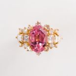 A pink tourmaline, diamond and eighteen karat gold ring