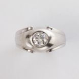 A cubic zirconia and fourteen karat white gold ring