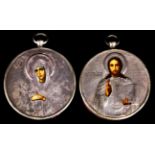 (lot of 2) Russian miniature .84 silver round traveling icons