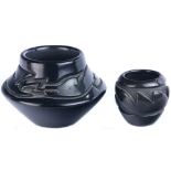 (lot of 2) Santa Clara Pueblo blackware vase Toni Roller