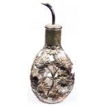 Hong Kong silver mounted glass perfume bottle with sunflowers