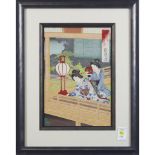 Toyohara Chikanobu, triptych prints, framed