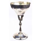 An Art Nouveau Shreve sterling goblet with a rooster stem