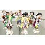 (lot of 7) German porcelain figural sculptures of monkey musicians