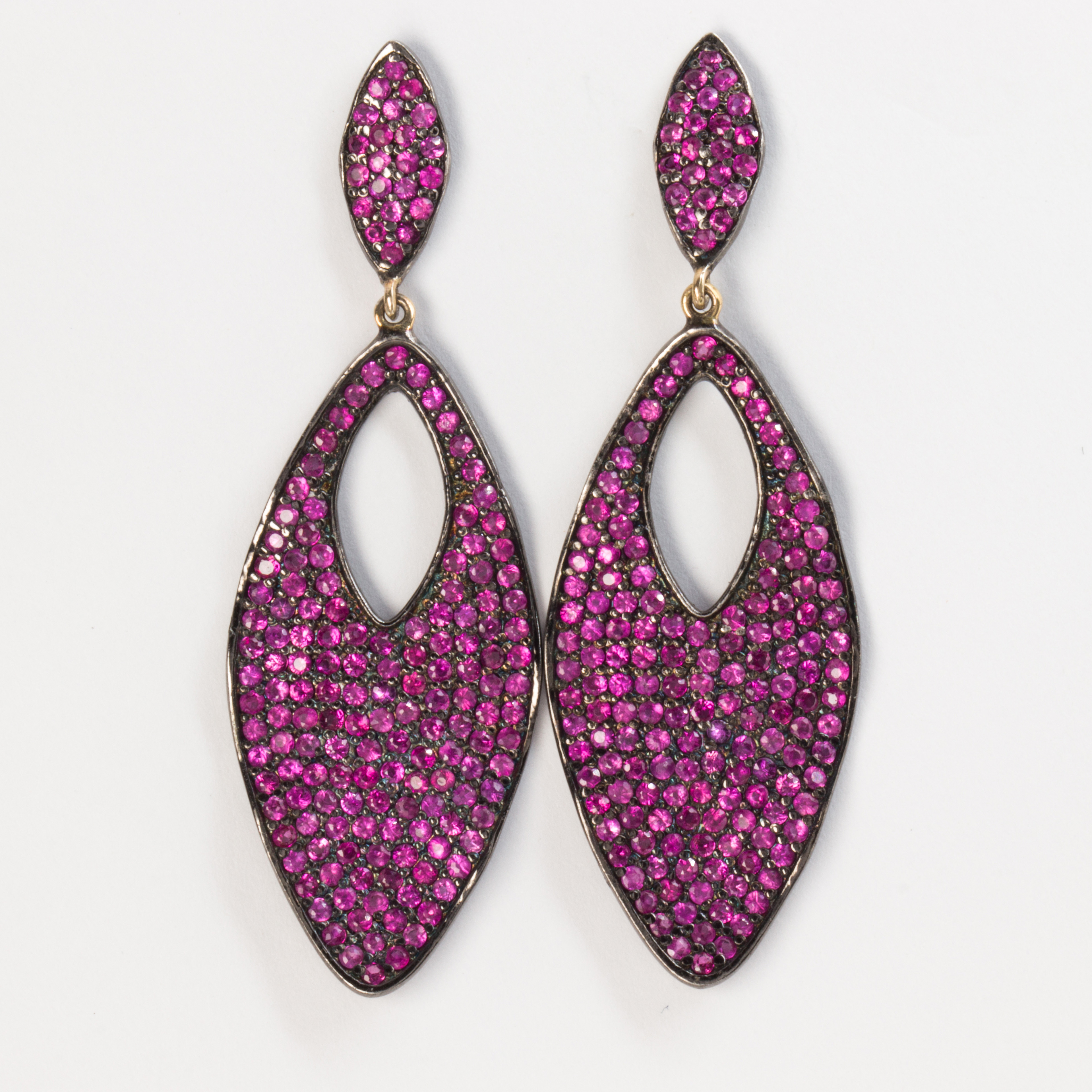 A pair of ruby and blackened sterling silver earrings - Image 2 of 2