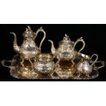 A (lot of 5) Victorian sterling four piece hot beverage service