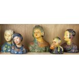 (lot of 5) Polychrome composition busts in the style of Esther Hunt