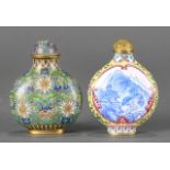 (2) Chinese cloisonne or Canton enamel snuff bottles