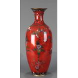 Japanese red ground cloisonne vase
