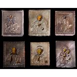 A (lot of 6) Russian miniature .84 silver oklad rectangular traveling icons