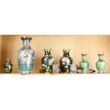 6 Chinese cloisonne vases and 2 match box covers