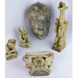 (lot of 5) A group of Medieval style plaster ornaments including of gargoyles