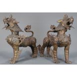 A (lot of 2) South East Asian bronze temple guardian lions