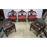 3 Chinese mop rosewood horseshoe chairs & 2 tables