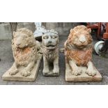 (lot of 3) Classical style cast cement lions