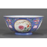 A Chinese blue enameled Famille Rose bowl
