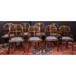 (lot of 8) English Windsor hoop back armchairs