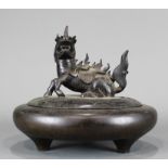 Chinese bronze covered censer with a qilin form handle