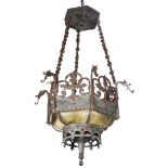 A Spanish Revival wrought metal hanging fixture circa 1920