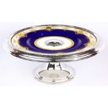 Sterling mounted Minton cake stand on pedestal base