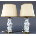 A (lot of 2) Chinese Export Famille Rose vases mounted as lamps