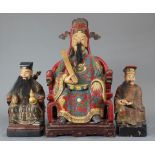 (lot of 3) Chinese polychrome wood ancestor figures