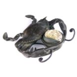 Tiffany Studios patinated bronze crab inkwell