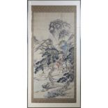 Chinese Landscape with children scroll painting, framed