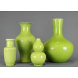 (lot of 4) Chinese lime green crackle glaze vases