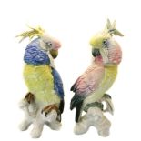 (lot of 2) German porcelain figural sculptures of parrots