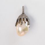 A South Sea pearl, diamond and blackened silver pendant