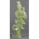 Chinese green serpentine carved figure of Bodhissatva