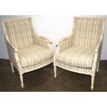 Pair of Louis XV Style limed fauteuils