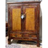 Chinese red lacquered hardwood cabinet