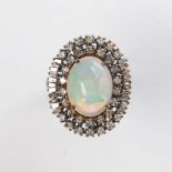 An opal, diamond and blackened sterling silver ring