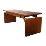 A California Modern koa wood executive studio desk, in the manner of Lou Hodges